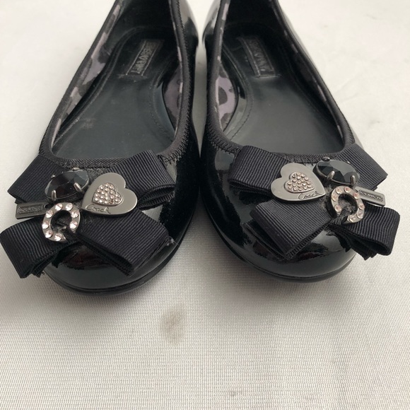 Coach Poppy Caper black patent leather ballet flats with ribbon gunmetal detail - Picture 4 of 12